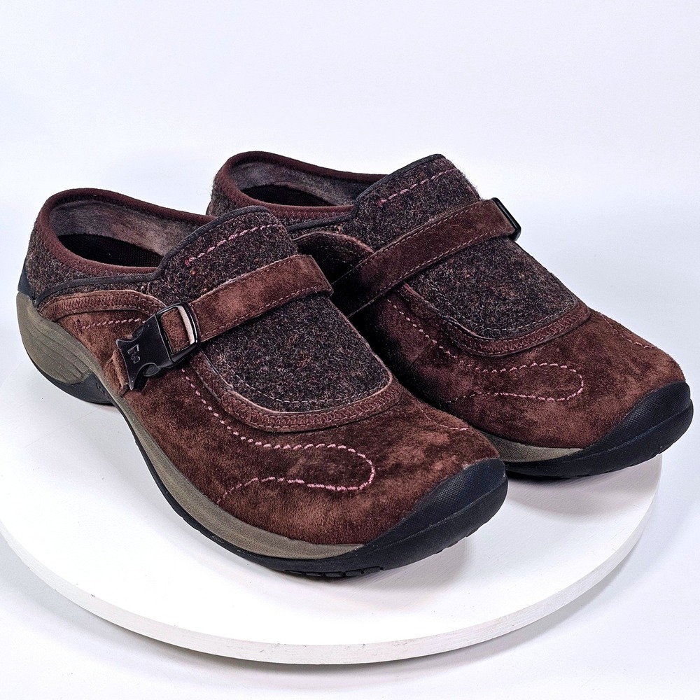 Merrell Encore Sidestep Dark Brown Suede Wool Clogs Womens 10 J66632